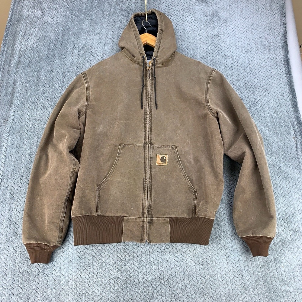 Vintage Carhartt Jacket Mens LT Large Tall Brown Hooded Canvas J06 CHT 90s Faded